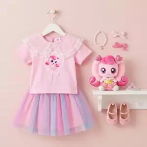 캐치티니핑 여아용 하츄핑 레이스 카라 5부 티셔츠 스커트 상하세트