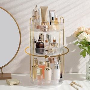 [미국배송] 베니티용 회전 메이크업 오거나이저 욕실 조리대용 3단 향수 스킨케어 화장대용 클리어 스피닝 카운터 화장품 홀더 화이트