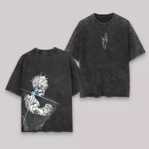 고죠피규어 사토루 주술회전 고죠 티셔츠 주술회센 남성 빈티지 애시드 워시 인피니트 보이드 도메인 익스