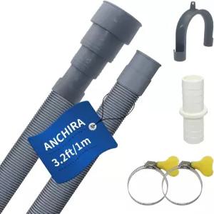 Anchira 3.2피트 세탁기 배수 호스 유연한 식기세척기 연장 키트 범용 어댑터 개 포함 골판지 세탁 클램프