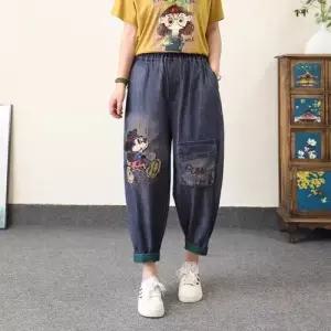 바지 여름 여자 배기 롤업 아이템 판 유행 빅사이즈 트렌디 청바지 팔부 배기핏 HT2