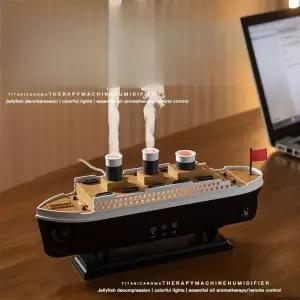 타이타닉 무드등 가습기 7색조명 해파리분사 인테리어 색상 리모컨 물멍 유람선모양 범선