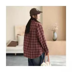 여성용 면 빈티지 오피스룩 가을 아이템 상의 긴팔 체크 마 트렌디 셔츠 HT3