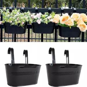 조이퍼널 2 발코니 난간 화분 울타리용 야외 걸이 허브 및 다육식물용 스타일리시한 금속 현관 데크 블랙