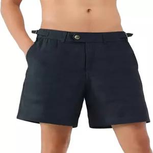 남성용 린넨 반바지 허리 조절 밴딩 팬츠 시원한 여름 비치 웨어 주머니 포함 캐주얼 골프 바지 비즈니스