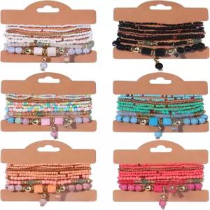 여성용 보헤미안 팔찌 세트 6종 구슬 스태커블 스트레치 보호 다양한 색상의 고급 주얼리 선물