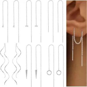 오라치오 6쌍 스테인리스 스틸 체인 태슬 귀걸이 여성용 경량 웨이브 스레드 볼 댕글 드롭 미니멀리스트