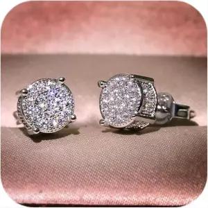 여성 합성 다이아몬드 귀걸이 18K 화이트 골드 도금 원형 사각 큐빅 지르코니아 저자극 스터드