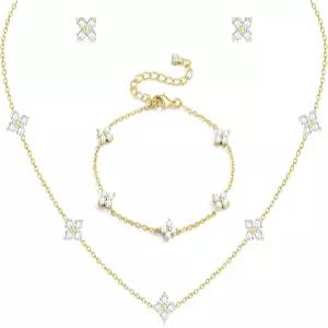 오라지오 여성용 고급 실버 골드 주얼리 세트 트렌디한 14K 도금 CZ 플라워 펜던트 초커 목걸이 스터드