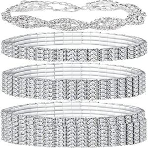 여성 블링 비키니 대회용 주얼리 실버 브라이덜 스파클링 웨딩 스트랜드 테니스 팔찌 세트 JEEPARK 4PCS
