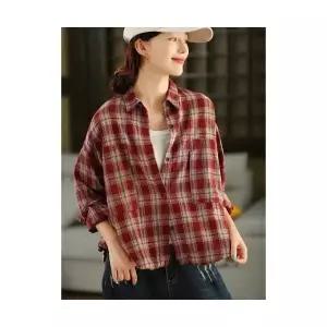 여성 가을 셔츠 긴팔 카디건 칼라 체크 데일룩 면마 DAOL3