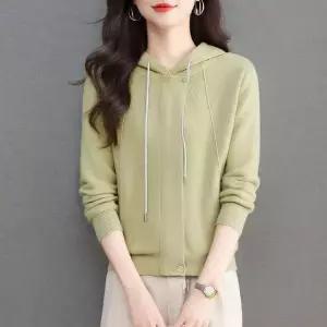 니트 후드 겉옷 여자티 봄가을 얇은 상의 숏 맨투맨 카디건 원템3