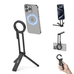 [미국배송] 폰용 마그네틱 휴대폰 삼각대 스탠드 조절 가능하고 접이식 미니 포켓 삼각대 폰 17/16/15/14/13/12용 강력 자석 셀카봉 스탠드 및 MAG 세이프 케이스