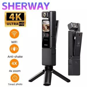 4K 포켓 액션 카메라 4배 줌 터치 스크린 방진 디지털 브이로그 방수 HD 스포츠 DV 휴대용 비디오 레코더