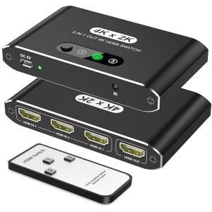 [미국배송] HDMI 스위치 3 IN 1 OUT 리모컨 포함 4K@60HZ 셀렉터 3포트 스위처 풀 HD 4K 1080P 3D 비디오 ROKU FIRE TV 블루레이 플레이어 스틱 애플호환 PS4 / PS5 xbox호환용 CHROMECAST (블랙)