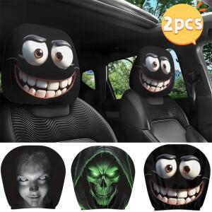 웃는 얼굴 인쇄 자동차 베개 커버 부드럽고 편안한 장식 쿠션 좌석 머리 받침 세탁 가능 폴리에스테르 직물