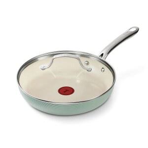 티팔 인스파이어 세라믹 프라이팬 뚜껑이 있는 논스틱 10.5인치 프라이팬, 500 F 오븐 안전, 쿡웨어 스테인리스 스틸 손잡이, 민트 그린