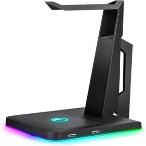 RGB 게이밍 헤드셋 스탠드 2포트 USB 허브 포함 PC 및 콘솔 게임기용 헤드폰 거치대 데스크 테리어