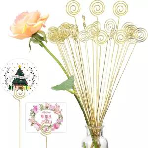 Zonon 30pcs 메탈 와이어 플로럴 픽 러브 플레이스 카드 홀더 골드 테이블 번호 그림 클립 메뉴 노트