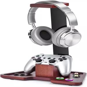 에보니 원목 헤드셋 거치대 수납형 우드 스탠드 아치형 헤드폰 걸이 블랙 데스크 테리어 감성 인테리어