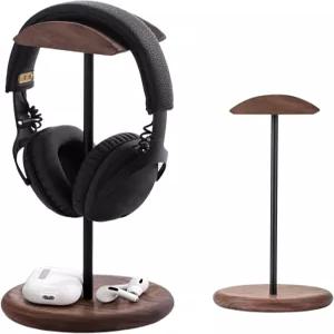 월넛 원목 알루미늄 헤드셋 거치대 논슬립 패드 포함 헤드폰 스탠드 수납 베이스 겸용 데스크 정리용