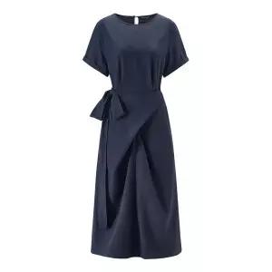 [하프클럽/미니멈 에브리데이]랩 셔링 리본 롱 반팔 원피스 (EC2OW019D)