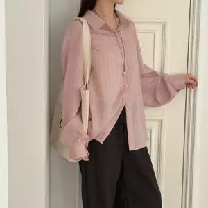 [문에이블]문에이블 여자 여성 여름 루즈핏 스트라이프 린넨 시스루 바캉스룩 휴양지 여행룩 남방 셔츠