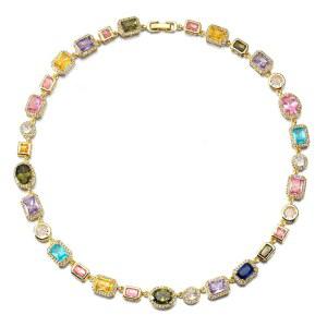 여성용 테니스 목걸이, 다인티골드 도금 다이아몬드 크리스탈 초커, 컬러풀 큐빅 지르코니아 체인 원석 남성 신부 결혼 발렌타인데이 선물용 목걸이 | 원 사이즈 - 16.5인치