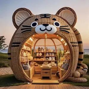 바닷가 해변 조형물 라탄 코끼리 포토존 라탄테이블 조형물 인테리어 핫플 야외