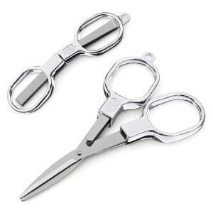 [미국배송] LXUEJIE 2개 접이식 가위 여행용 스테인리스 스틸 미니 가위 크리스마스 선물용 휴대용 소형 여행용 집 사무실 공예품 야외용(실버)