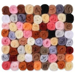 Mayboos 72피스 215.5g(7.5온스) 니들 펠팅 울, 24가지 색상 울 로빙 실, DIY 핸드 스피닝 니들 펠팅 울 공예용 섬유 울 로빙 3g /팩