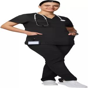 여성용 유니폼월드 알리사 스크럽 세트 - 클래식 핏 톱 스트레이트 팬츠 탄력 있는 허리 밴드 7 포켓 주름