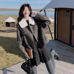 여성 모직 가을 캐주얼 모직코트 퍼 칼라 리버시블 코트 원픽3