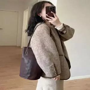 빈티지 캐주얼 여성용 모직 슬림핏 모직코트 코트 라운드 메일라드 상의 원픽3