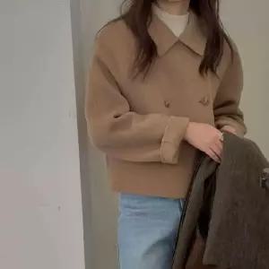 모직 여성용 캐주얼 터틀넥 더블 긴팔 모직코트 슬림핏 하프코트 원픽1