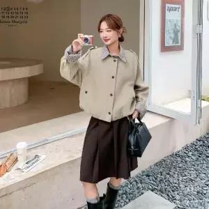 캐주얼 여자 모직 투피스 페이크 모직코트 코트 쇼트 원픽1