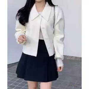 여성용 모직 봄가을 모직코트 터틀넥 도톰 부드러운 코트 숏 원픽3