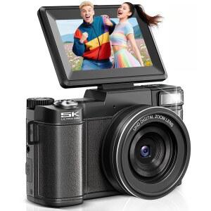 [미국배송] 디지털 카메라 5K 사진 촬영용 64MP 카메라 YOUTUBE 브이로깅 18배 줌 UHD 오토포커스 컴팩트 포인트 및 64GB SD 카드 배터리 2개 용 소형 포토 청소년용 플립 스크린