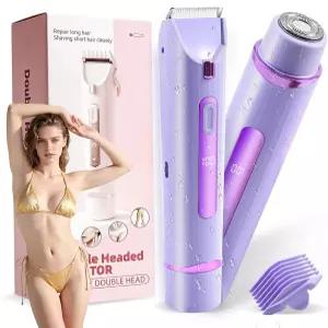 여성용 비키니 트리머 2-in-1 전기 면도기 다리 바디 헤어용 충전식 치골 듀얼 헤드 얼굴 겨드랑이 다리용