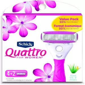 쉬크 콰트로 여성용 울트라 스무스 면도날 리필 가치 팩 6 카운트 1팩