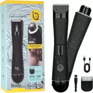 여성용 비키니 트리머 2-in-1 전기 면도기 IPX7 방수 충전식 무선 펍 머리 얼굴 겨드랑이 다리 블랙