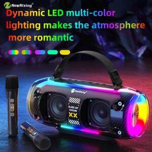 휴대용 무선 스피커 (2개 마이크 포함), 노래방 기계, 블루컬러투스 RGB 조명, 매직 30W 출력, 4000mh 배터