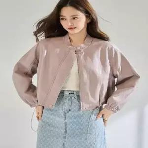 여성용 분홍 캐주얼 트렌디 아이템 자켓 가죽 하이넥 스트링숏 코트 점퍼 HT1
