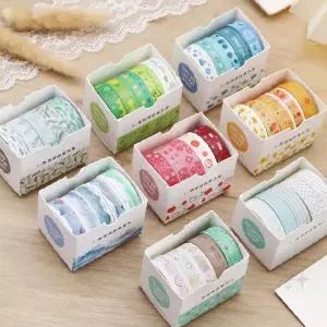 복고풍 도트 무늬 파스텔 색상 종이 데코 테이프 다섯 개 묶음 세트 다이어리