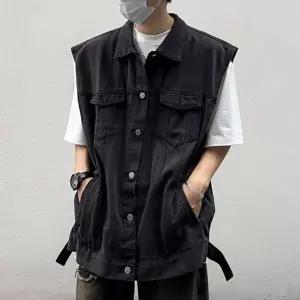 호크아이 남친 데님 청 와이드 데일리룩 조끼 민소매 루즈핏 캐쥬얼 봄가을 KUK3