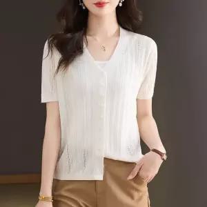 솔저스여친 니트 여름 코사지 펀칭 카디건 반팔 티셔츠 통기성 편상의 OPH2