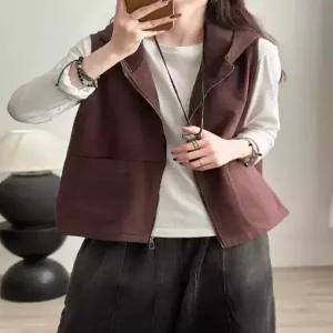 솔저스빈티지 캐주얼 여성용 민소매 투포켓 조끼 톱 후드 카디건 솔리드 OPH1