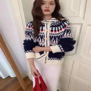 솔저스니트 톱 싱글 배색 여성스웨터 카디건 도톰 후드 OPH1