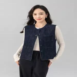 여성조끼 가을 카고 데님 베스트 세로 스트라이프 박시 양면 민소매 탑 심쿵직구