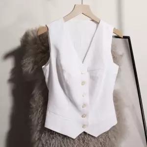 여성 린넨 조끼 여자 민소매 포켓 브이넥 정장 베스트